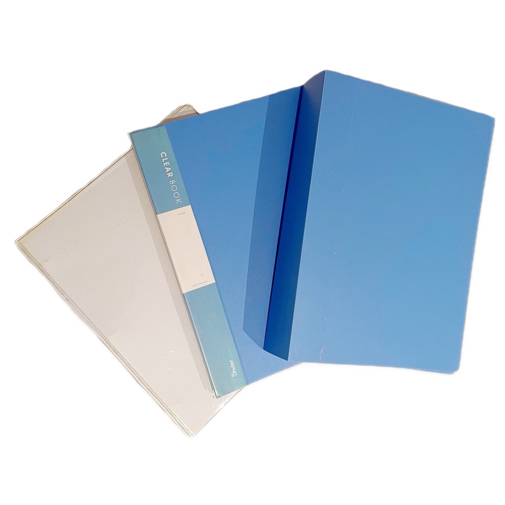 Document Folder Set - Two Clear Books And One Ring Binder with Plastic Pockets